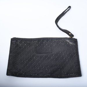 Compact Black Faux Leather Satchel Pouch with Wristlet Strap